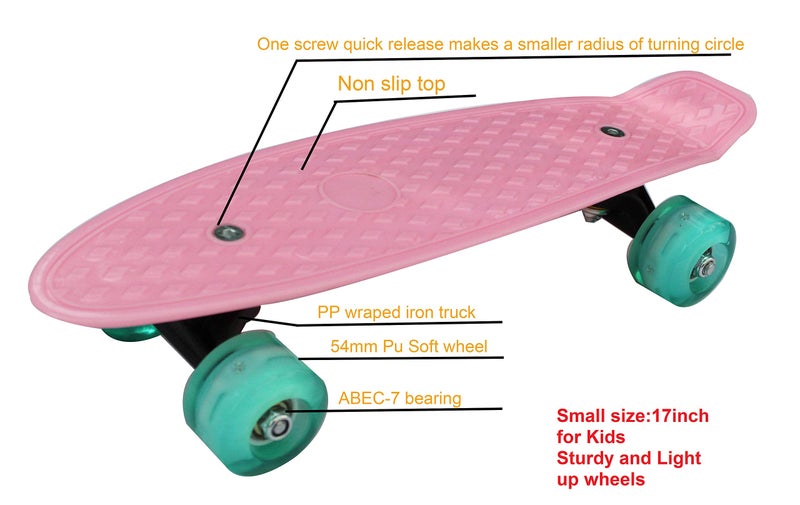CyBoard 17inchX5inch Pink Mini Skateboard, Mini Cruiser Board with Soft PU Wheel - Image 2